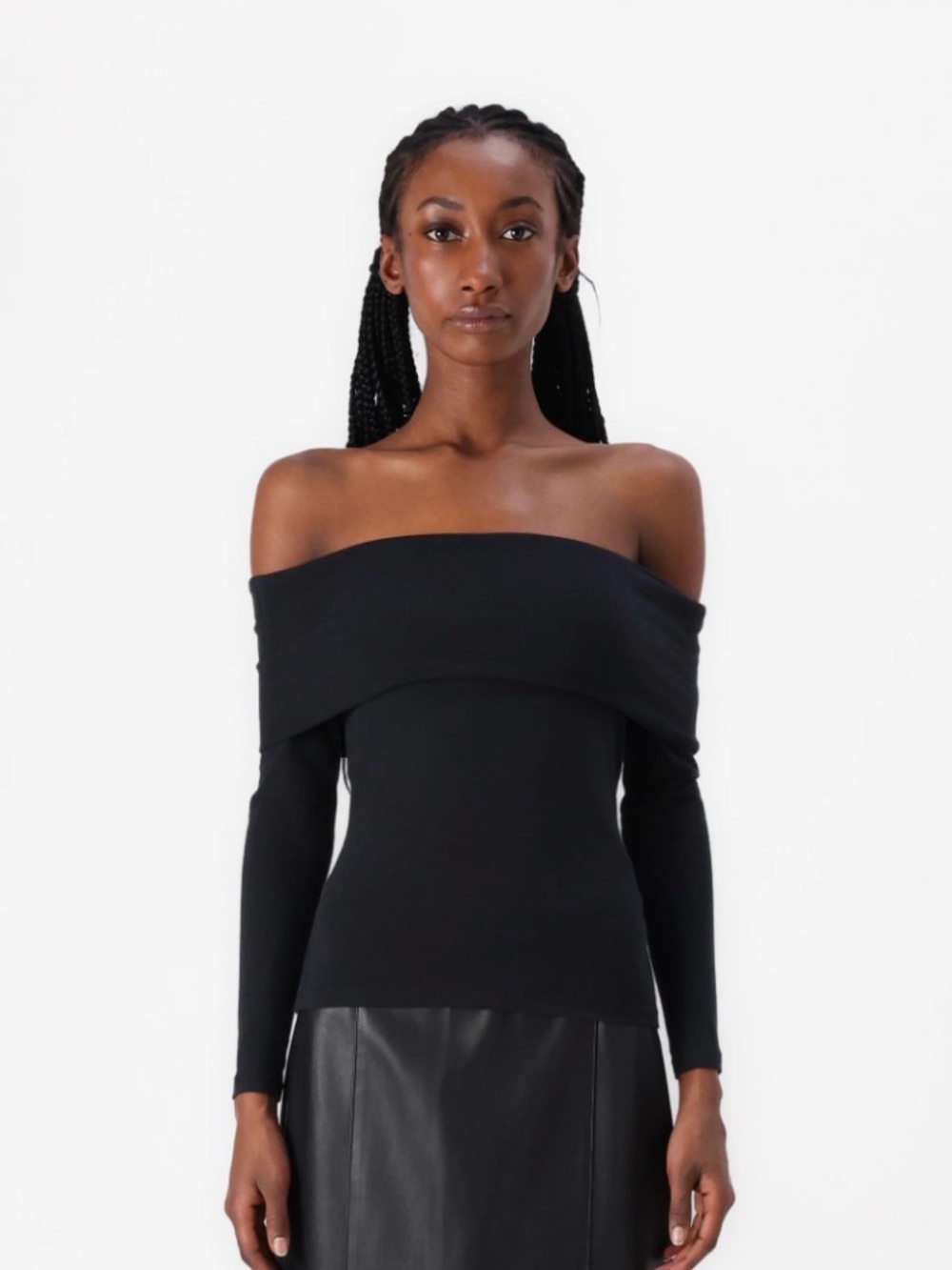 Abercrombie Off-Shoulder Long Sleeve Top in Black